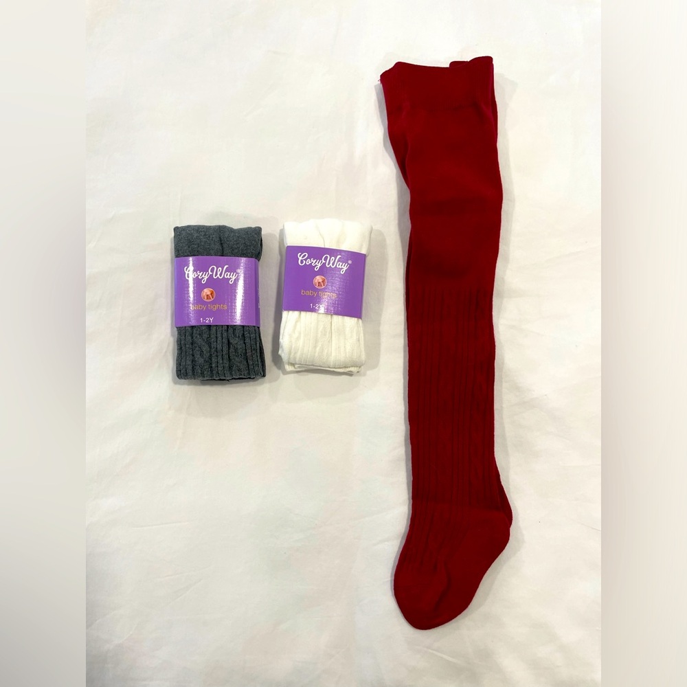 NWT - 3 PACK BUNDLE of baby girls tights by Cozy Way in size 1 - 2 YEARS!